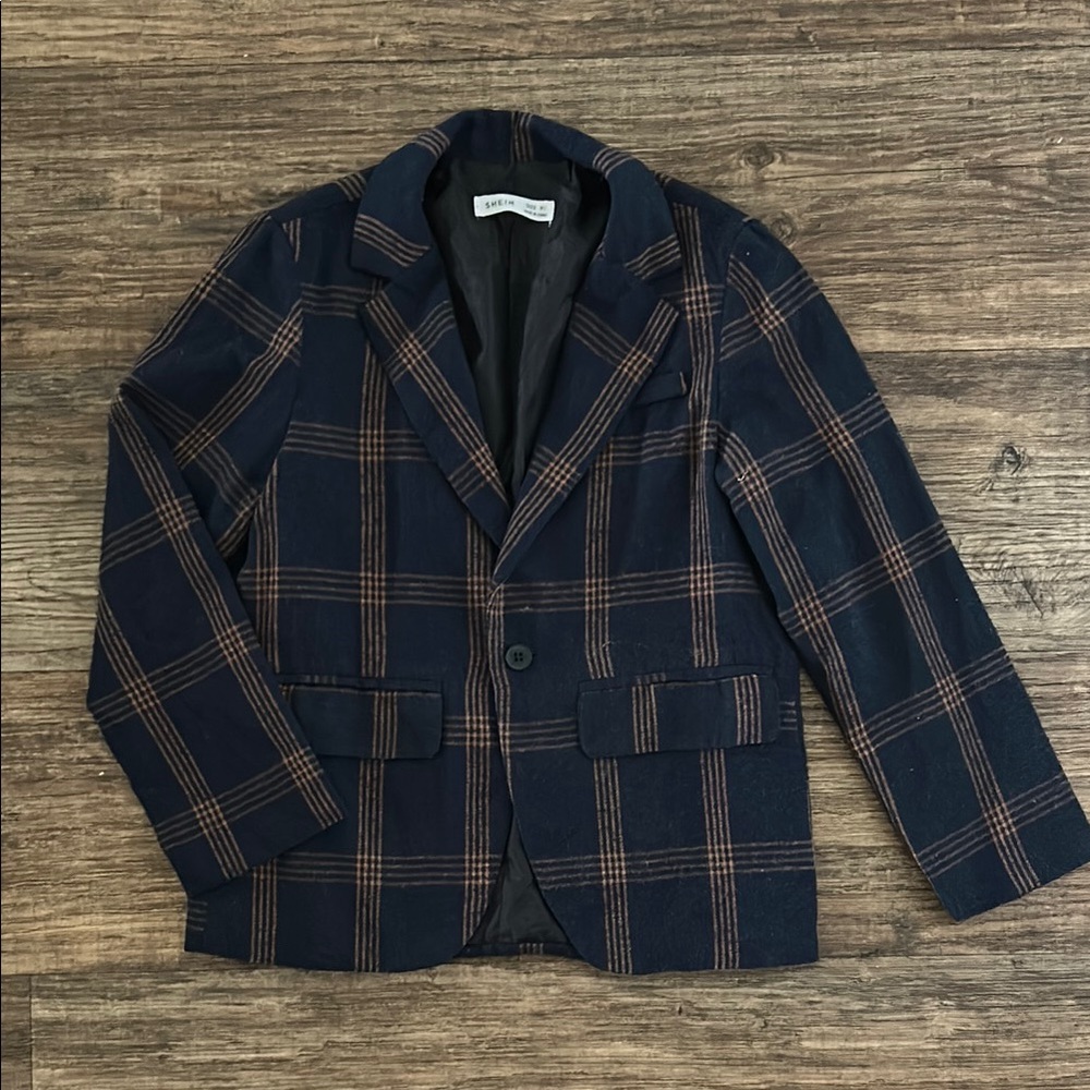 SHEIN Navy and Brown Checkered Blazer